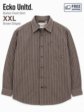 Ecko Unltd Men's XXL Brown Striped 100% Cotton Long Sleeve Button Up Shirt